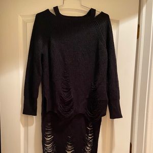 Off the Shoulder Black Winter Sweater
